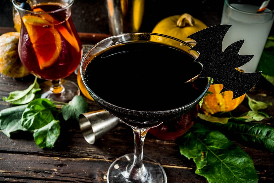 A photo of a wine glass to not influence drunk driving on Halloween.